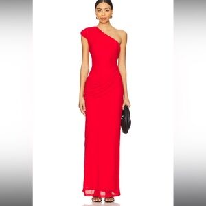 superdown One-Shoulder Red Draped Evening Gown